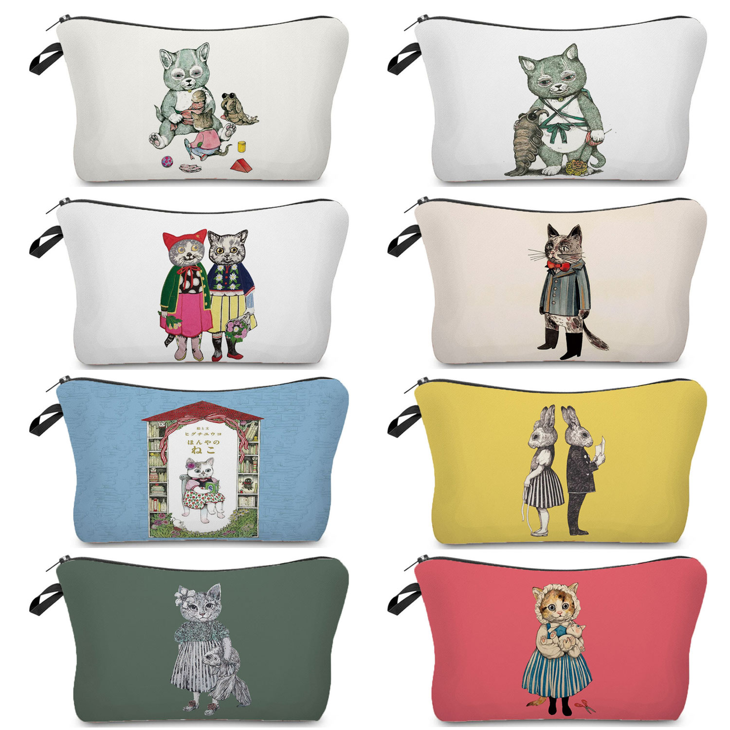 Pillow Cover Sublimation - Women Makeup Bag Fashion Illustration Cat